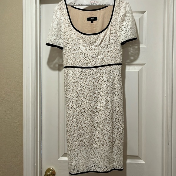 Like new ABS White lace dress with black trim, Size 6 - Picture 1 of 5